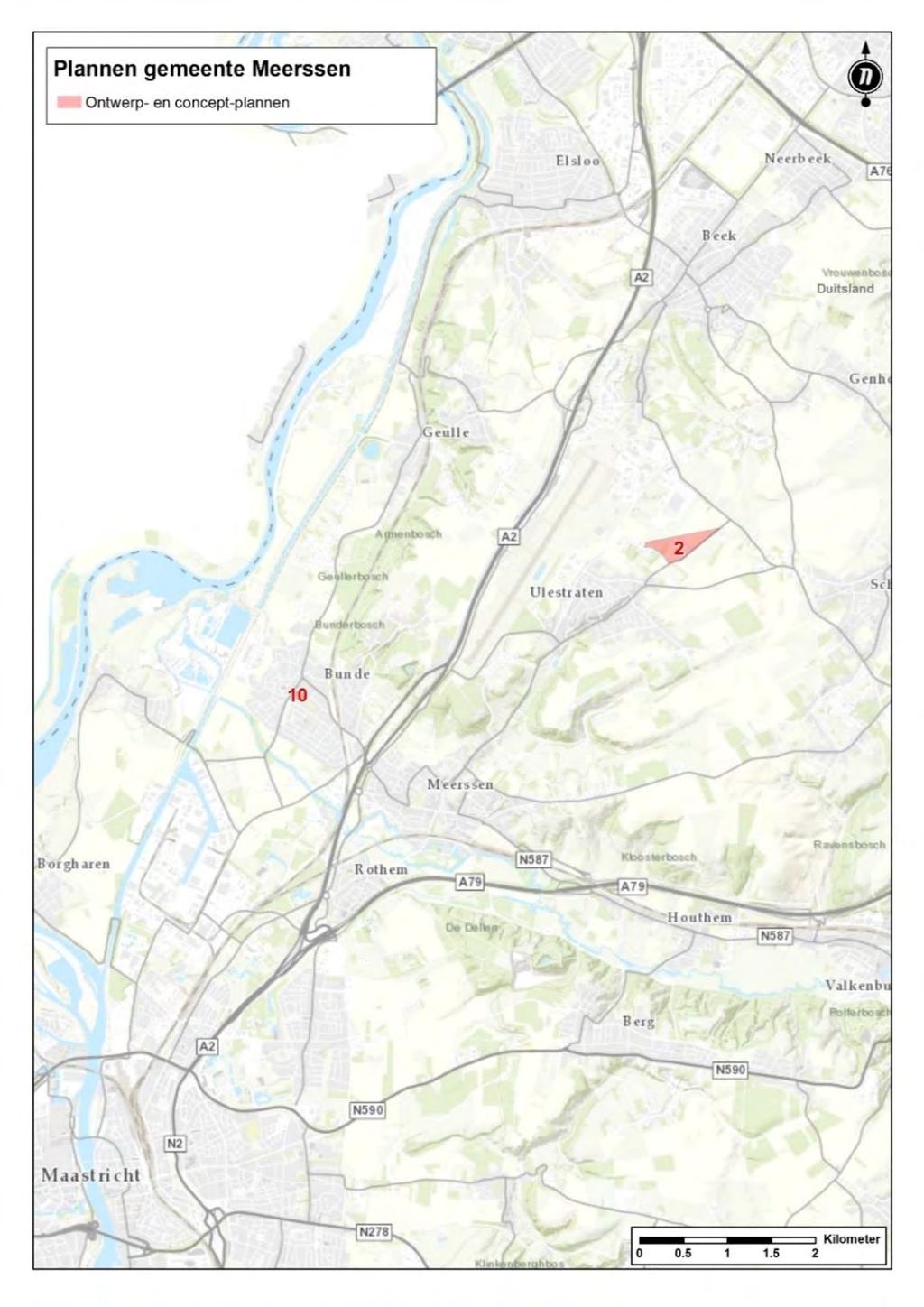 3.8 Gemeente Meerssen Onderstaande kaart geeft de plannen weer die in de gemeente Meerssen zijn geïdentificeerd als relevante plannen. Dit zijn plannen met de status ontwerp of concept.
