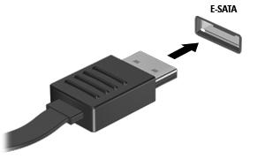 esata-apparaat aansluiten VOORZICHTIG: Oefen zo min mogelijk kracht uit bij het aansluiten van het apparaat om beschadiging van een connector van de esata-poort zoveel mogelijk te voorkomen.