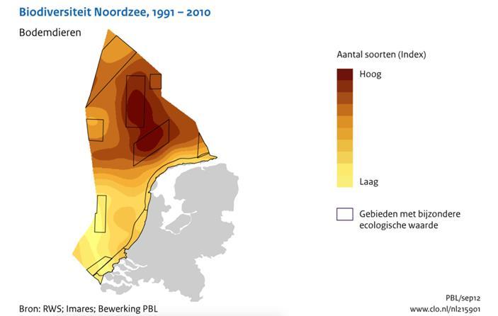 134 Figuur 7.2 Diversiteit Benthos Noordzee (bron: CBS et al. 2012).