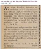 Kong Lee is geboren op 29-01-1875 in Buitenzorg/Bogor, zoon van Goan-Piauw (Eng Tjoen) Tan en Leng- Nio (oma Bogor/Otjo) Thung.