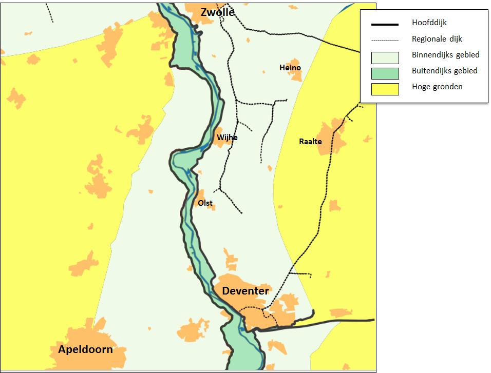 Bron 2: Dijkring Salland De dijken die langs de IJssel liggen worden hoofddijken genoemd, omdat ze tot doel hebben het binnendijks gebied direct tegen overstromingen vanuit de rivieren te beschermen.