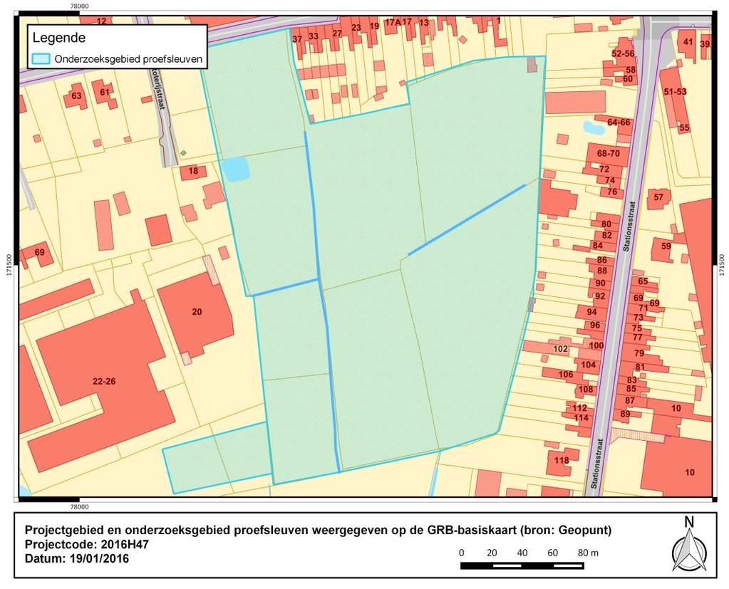 De oppervlakte van het terrein dat onderworpen moet worden aan het proefsleuvenonderzoek is ca. 5 ha groot.