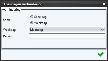 3. Vul bij de datum de datum in van de verhindering. Het formaat is dd-mm-yyyy (bijvoorbeeld 28-03-2012). Je kunt ook een datum selecteren met de knop 4.