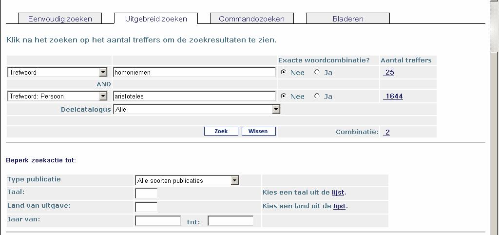 Zoeken op onderwerp Gebruik Eenvoudig zoeken als u snel wilt zoeken. Uitgebreid zoeken biedt meer mogelijkheden.