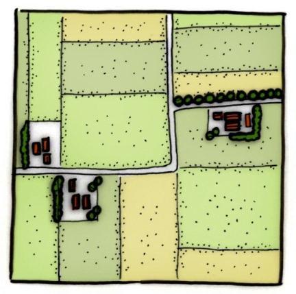 Landschap Landschapsstructuren - Opstrekkende verkaveling haaks op de hoofdvaart. - Op regelmatige afstand liggende wijken.