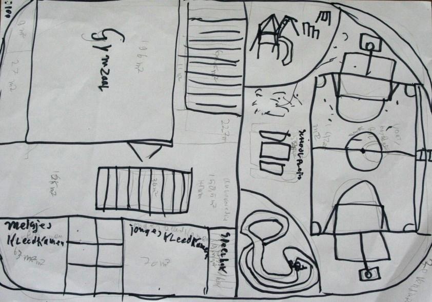 We moesten een plattegrond maken voor het nieuwe schoolgebouw.