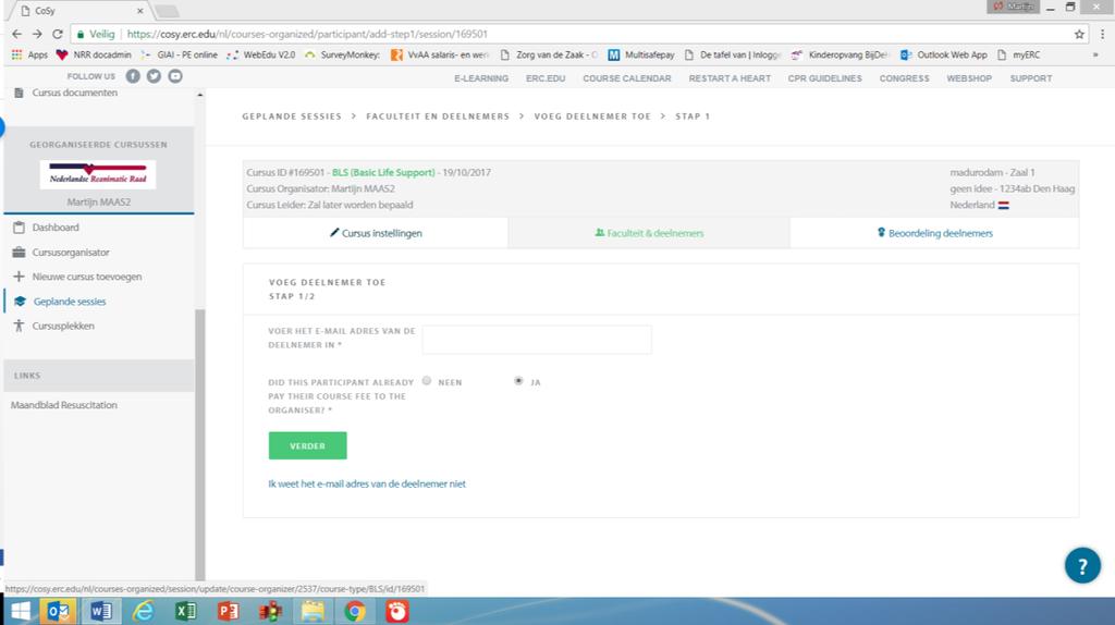 Stap 6 deelnemers invoeren Deelnemer invoeren: U wordt als eerste gevraagd het emailadres van de deelnemer in te voegen.