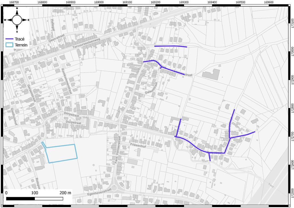 Figuur 2: GRB met aanduiding van het tracé (blauw) en het terrein voor grondverbetering