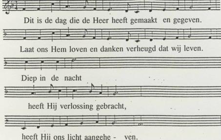 . openingslied Dit is de dag tekst: Huub Oosterhuis mel: Freylinghausen s Gesangbuch 1741 2 Waren wij dood door de zonde, verminkt en verloren, doven van harte, verhard om zijn woord niet te horen.