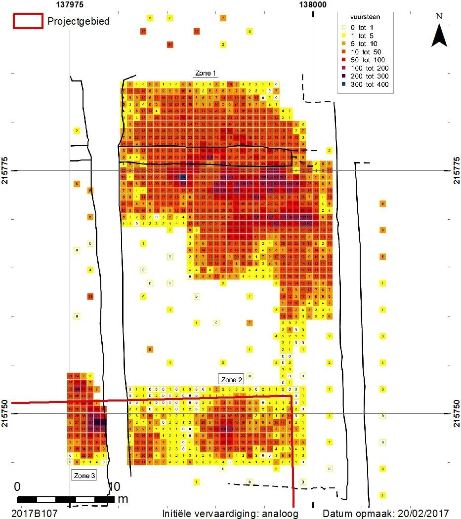 Fig. 8. Overzicht van de concentratiezones in de eerste werkput (Sergant et al 2007). 1.