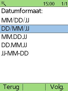 2.3 Datum en tijd Gebruik de Omhoog / omlaag-toetsen om waarden te verhogen of te verlagen. 1 Voer de huidige tijd in. 2 Voer het huidige jaar in.