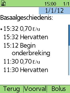 9.2 Insulinetoedieningsgegevens De PDM slaat basaalsnelheden (inclusief wijzigingen in snelheden en tijdelijke basaalsnelheden).