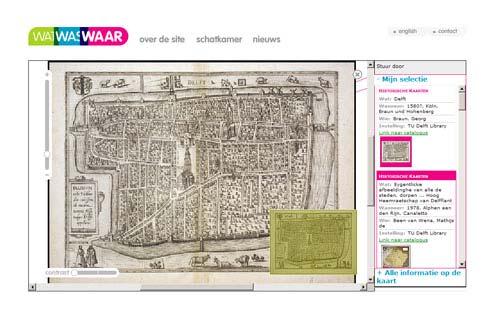 Wilt u alleen de historische kaarten uit het bezit van de TU Delft zien, klik dan eerst op het tabblad Deelnemende instellingen en dan op TU Delft.