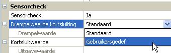 Voor een zinvol gebruik van de sensorcheck dienen de drempelwaardes voor kortsluiting en onderbreking van Standaard naar gebruikersgedefinieerd gewijzigd en de gewenste drempelwaardes gedefinieerd