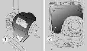 02_33 02_34 Glove/tool kit compartment (02_33, 02_34, 02_35) GLOVE-BOX To reach the glove-box (2): turn the ignition switch to "ON" and press the button (1) to open the fuel tank cap cover.