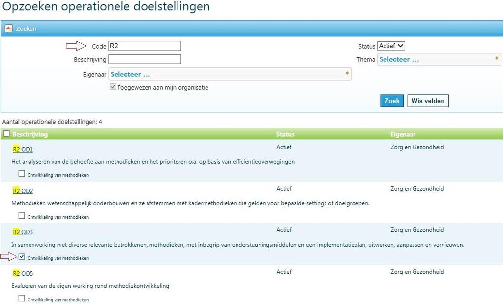 Bij de overgang naar de status ingepland is het verplicht een operationele doelstelling en resultaatgebied toe te voegen: Tip: spring via de sneltoets Ctrl + End met de cursor naar het einde van de