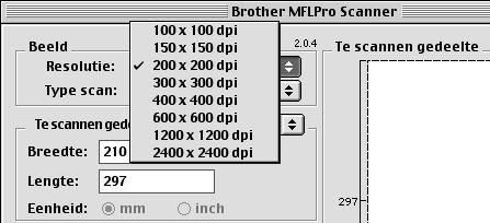Instellingen in het scannervenster Beeld Resolutie Kies de scanresolutie in het pop-up menu Resolution.