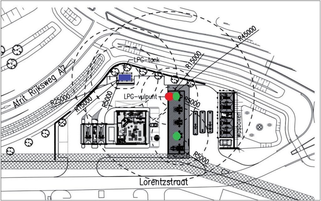 3.2 Het LPG-tankstation De plattegrond met daarop de verschillende onderdelen van het LPG-tankstation is door de opdrachtgever aangeleverd en in figuur 3.2 weergegeven.