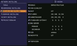 2. Verbinding maken met het netwerk 2.2.2 Verbinding maken via de Infrastructuur modus Maak de volgende instellingen wanneer u de projector en de computer met elkaar verbindt in de Infrastructuur modus.