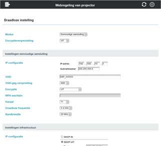 3. Webbesturing 3.1 Webregeling van projector - Netwerkinstellingen (vervolg) 3.1.3.3 Draadloze instelling Confi gureert de instellingen van het draadloze LAN.