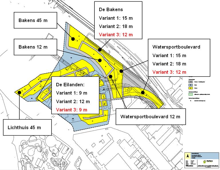 Datum 19 mei 2010 Ons kenmerk L010-4637590HDI-kmn-V02-NL Pagina 2 van 7 Figuur I Variant 3, bouwhoogte eerstelijnsbebouwing De Bakens en Watersportboulevard 12 meter en bouwhoogte De Eilanden 9 meter