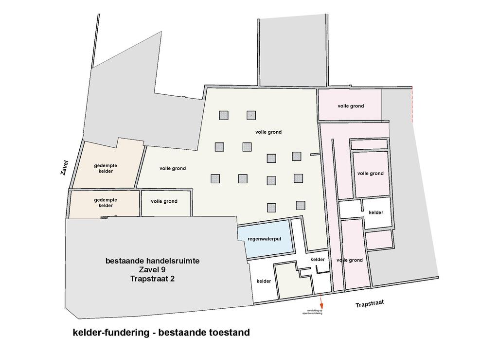 Nr. 13 Nr. 11 Nr. 4 Nr. 6 Nr. 8 figuur 3. Plattegrond bestaande toestand: kelder en funderingen.