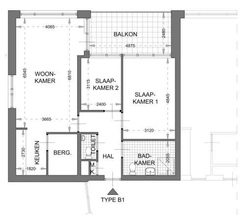 2 appartementen type B1: begane grond en 1 e verdieping verdieping Gebruikers oppervlakte woning, (GO) = 83.5 m² incl.