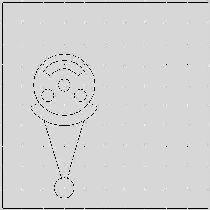 Hiervoor teken je eerst twee cirkels: Een cirkel met middelpunt 30,40 en een radius van 8.