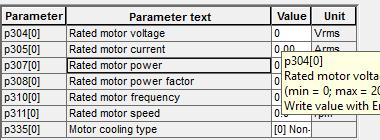 juiste parameters in.