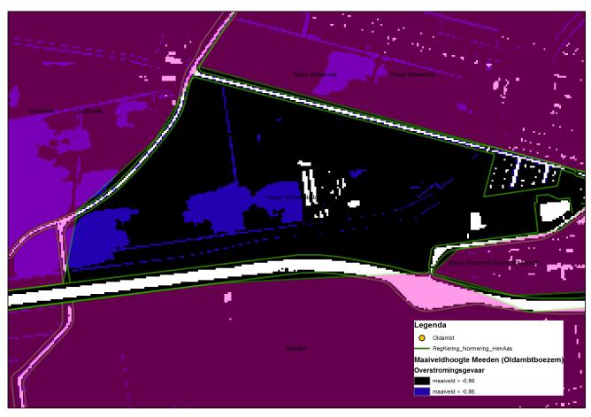 Figuur 5 Maaiveldligging Nieuw Scheemda Buiten. 2.3 Eemskanaal- en Dollardboezem Figuur 6 Indeling overstromingsgebieden voor de Eemskanaal en Dollardboezem.