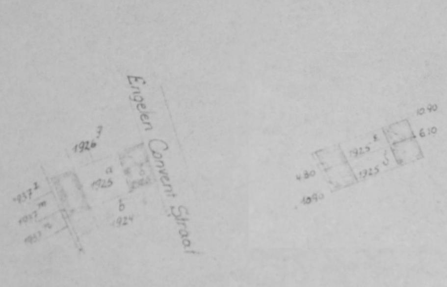 1950, schets 44: 1925c wordt 1925e Opsplitsing van de tuin en het achterhuis zodat huisnummer 15 ook een gedeelte ter beschikking