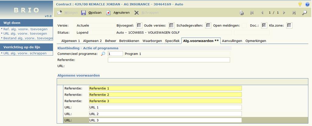 U kunt echter de gegevens ook manueel inbrengen via het menu Wat doen en de functies: Referentie algemene voorwaarden toevoegen