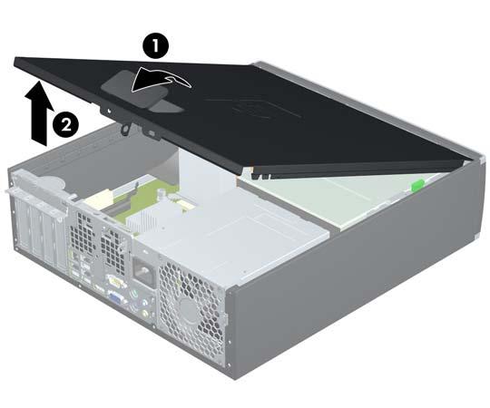 Toegangspaneel van de computer verwijderen 1. Zorg dat alle beveiligingsapparaten die het openen van de computer verhinderen, zijn verwijderd of ontkoppeld. 2.