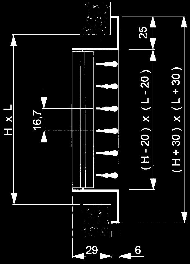 toevoer. Voor afvoer, zie grafiek p. 1 050. De worplengte is gebaseerd op een v R 0,17 m/s in de leefzone. Voor gedetailleerde selectie en andere afmetingen, zie p. 1 050. Toepassing De roosters type A110/G110 zijn geschikt voor de toevoer en afvoer van gekoelde en verwarmde lucht in o.