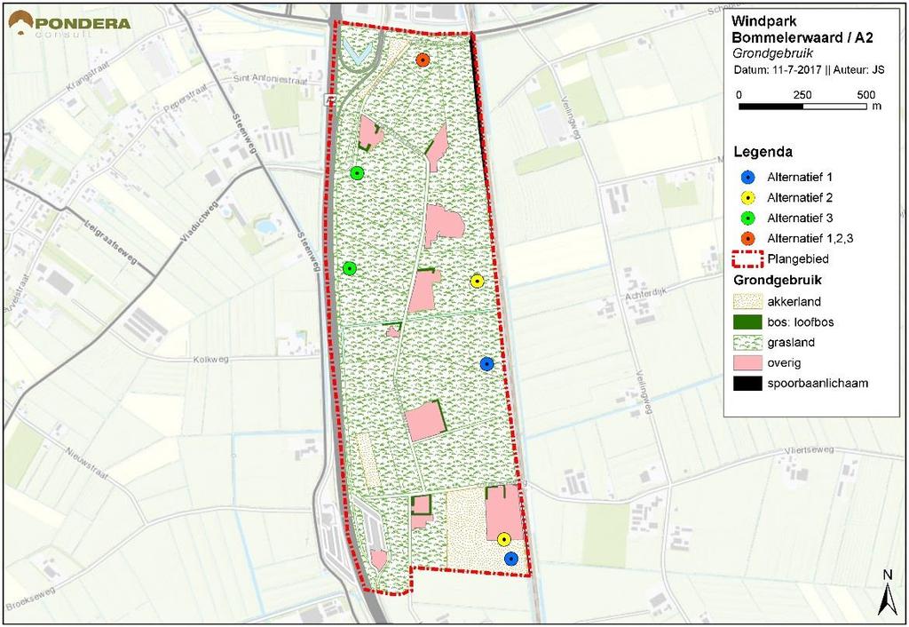 175 Landbouw en bedrijventerreinen Bepaling effecten Het huidige ruimtegebruik binnen het plangebied bestaat voornamelijk uit grasland afgewisseld met bebouwde terreinen, die als overig zijn