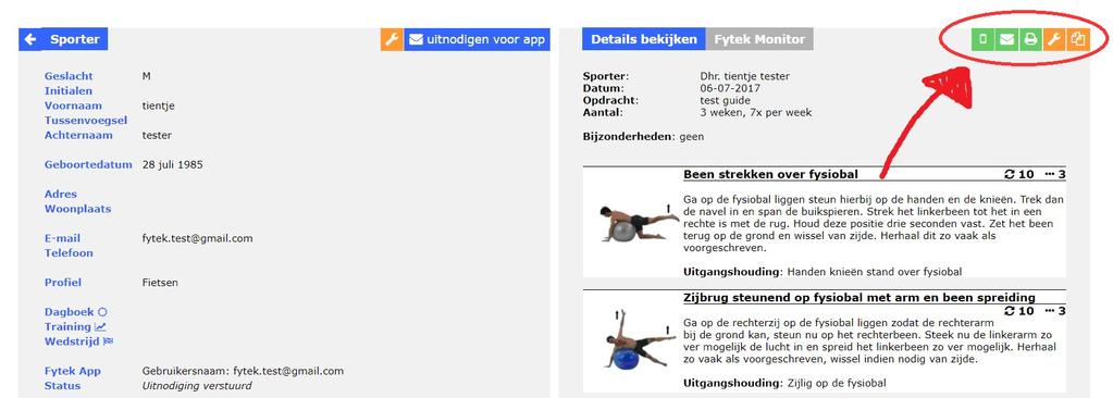 Het versturen van de huiswerkoefeningen doe je met de icoontjes rechts bovenin.