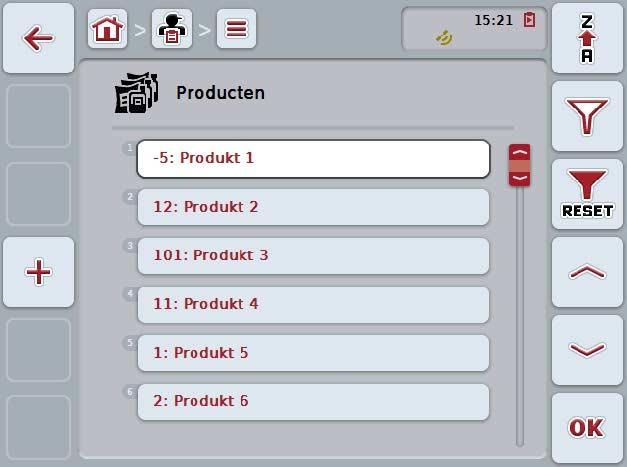 CCI.Control Bediening 4.3.6 Producten Onder het menu-item Producten vindt u een lijst met de opgeslagen producten.