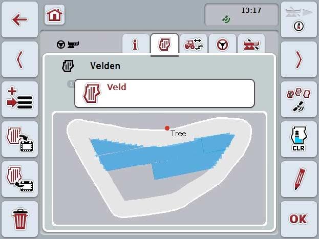 CCI.Command Bediening 4.3.2 Velden Op dit tabblad worden de naam van het veld, de veldgrenzen, het bewerkte oppervlak en de hindernissen weergegeven.