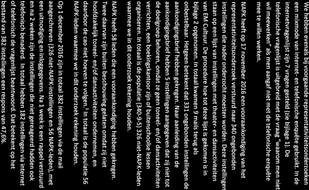 de extrapolatie is de berekening opgenomen van het representativi teitscijfer van alle dans- en toneelinstellingen, NAPK-eden en niet NAPK-Ieden. In bijlage 1 is de vragenlijst opgenomen.