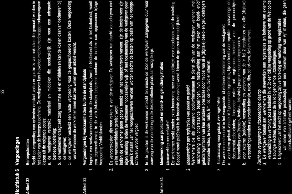 22 Hoofdstuk 6 Artikel 32 Vergoedingen Beroepskosten Recht op vergoeding van onkosten ontstaat zodta er sprake is van onkosten die gemaakt worden in het kader van de beroepsuitoefening.
