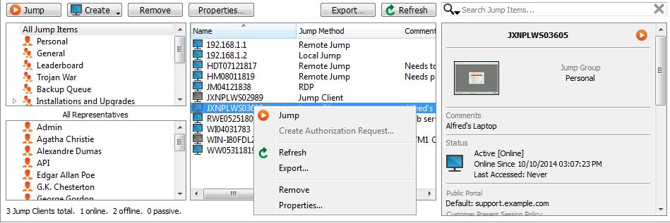 Jump-interface: Jumpsnelkoppelingen gebruiken voor toegang tot externe systemen De Jump-interface verschijnt in de onderste helft van de toegangsconsole.