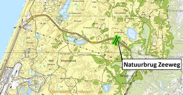 Rapport: EIS Kenniscentrum Insecten Inleiding De provincie Noord-Holland is voornemens een natuurbrug te realiseren over de bij Bloemendaal gelegen Zeeweg (figuur 1).