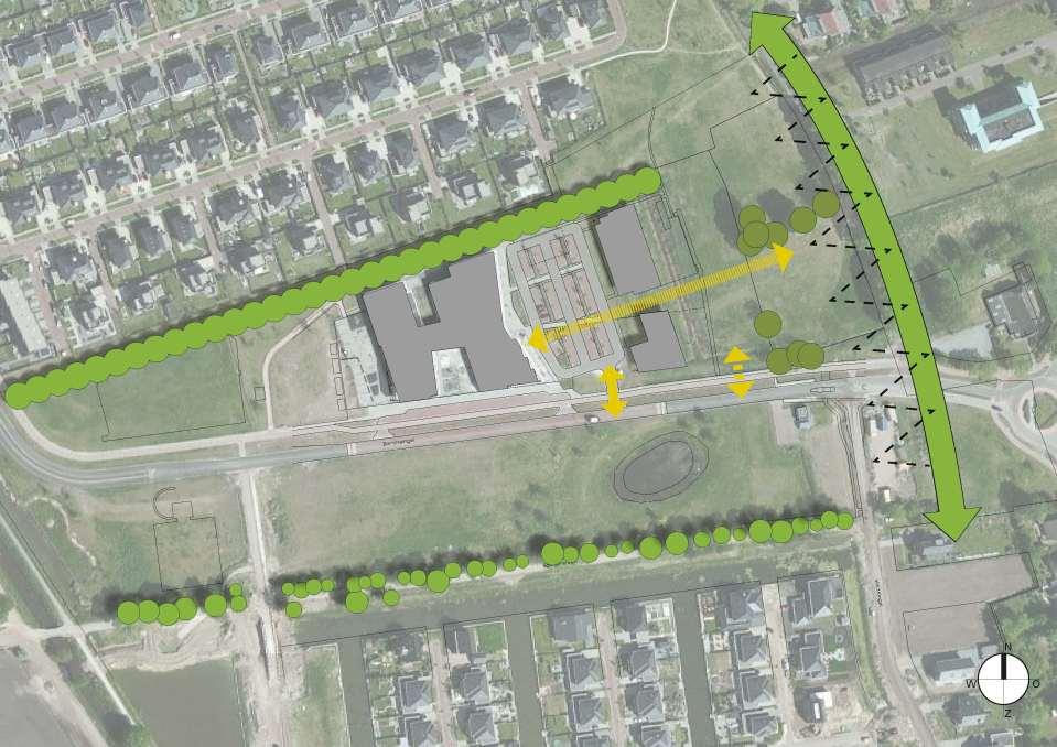 INTEGREREN - UITGANGSPUNTEN Groenstructuur van het groene Lint, En aanhechting entreegebied Gebouwen en parkeren integreren met Lint en