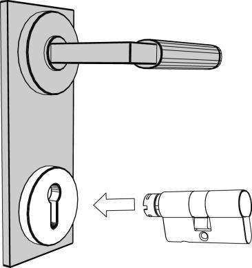 -cilinder inbouwen Schuif vervolgens de sluitcilinder langs de binnenkant in de profielcilinderopening (figuur 14).