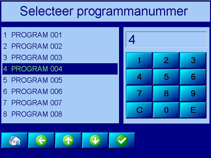 4.3) Programma wisselen Om van programma te wisselen moet in het overzichtsscherm op het paneel met hierin het programmanummer en de programmanaam worden gedrukt (zie hoofdstuk 4.1, punt 8).