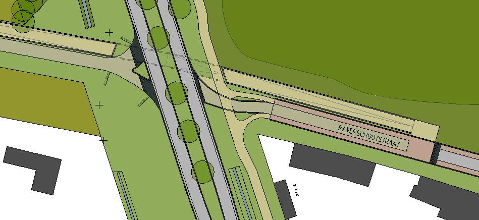 Visie omgeving AZ Alma Kruispunt Raverschootstraat: fietstunnel? Ontwerpend onderzoek: Aansluiting Raverschootstraat oost: verhoogd kruispunt vs woningen?