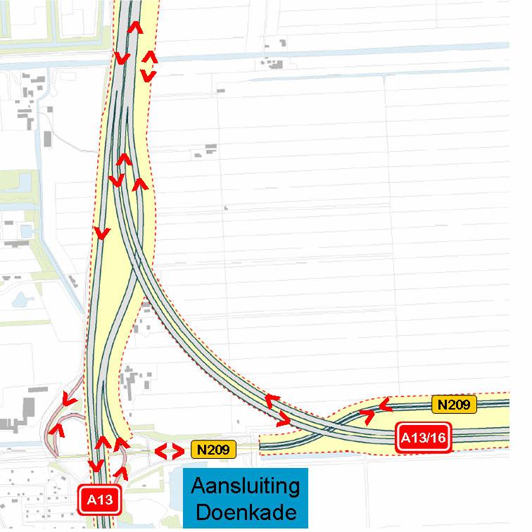 In de navolgende kaarten is ingezoomd op de aansluiting Doenkade en