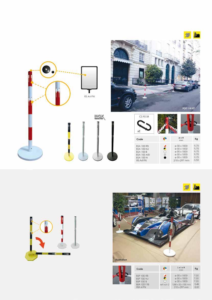 Werfpaal in staal / Poteau de chantier acier Werfpaal Buis Ø 50 mm 4 Kleuren en inox versie 4 Openingen op 2 niveau s Vervaardigd in geverfd staal Poteau de chantier Tube Ø 50 mm 4 Coloris et version