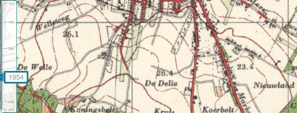 Willem de Zwijgerstraat 30 en 31 Wilhelminastraat 119 Zeven Peggenweg 9 Afbeelding 14: Situatie in 1954 met de plangebieden in het rode kader. De plangebieden hebben een agrarische functie.