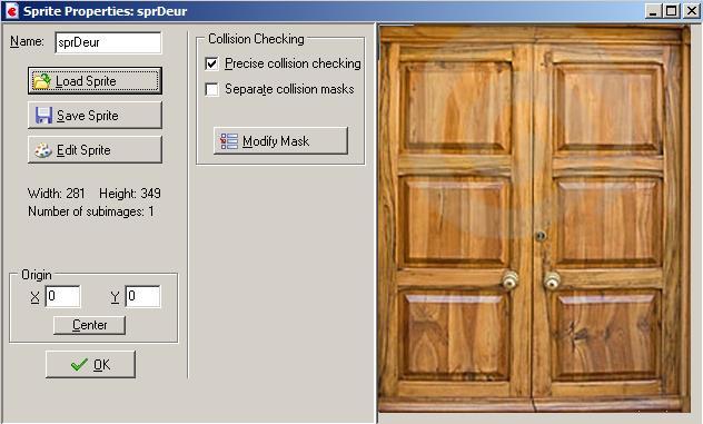Zoek de afbeelding en laad deze. Als het goed is, ziet je Sprite venster er dan als volgt uit. Druk nu op OK en als het goed is wordt het Sprite venster gesloten.